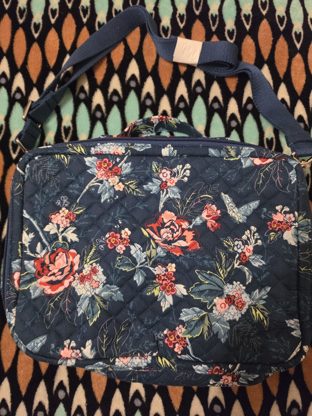 Vera Bradley Navy Quilted Floral Toiletry/Cosmetic Ba with Coral & Pink Blooms